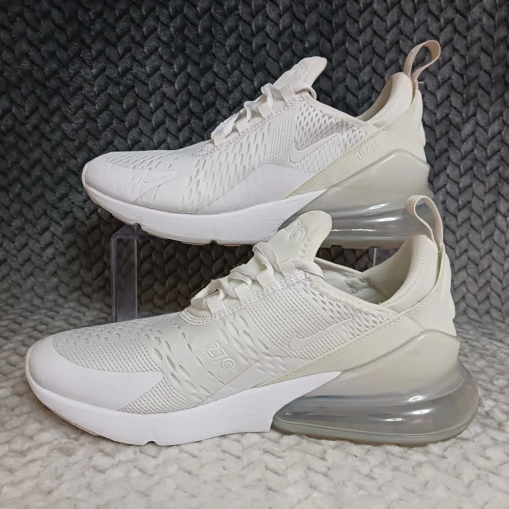 Nike Air Max 270 White Metallic Silver GS Walking Running Shoes Sz 6.5Y Womens 8